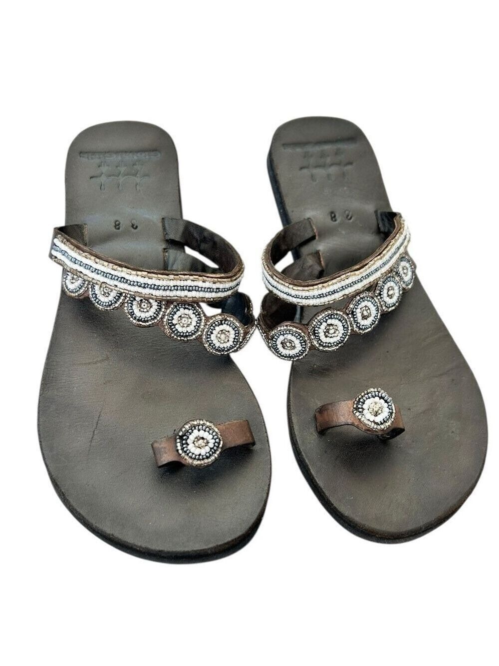 Global Girls Glamour For Good Beaded Sandals Hand Made Size 38 Women’s 7-7.5 VGC